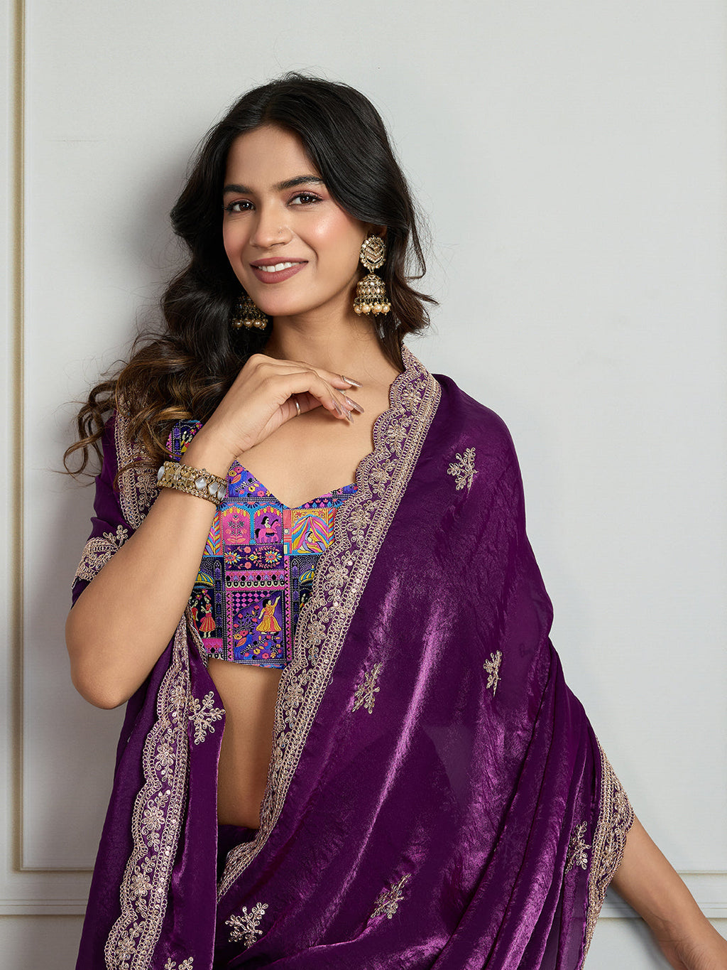 Jyoti Fashion Women's Purple Jimmy Choo Embroidered Designer Saree with Blouse - Distacart