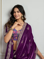 Jyoti Fashion Women's Purple Jimmy Choo Embroidered Designer Saree with Blouse - Distacart