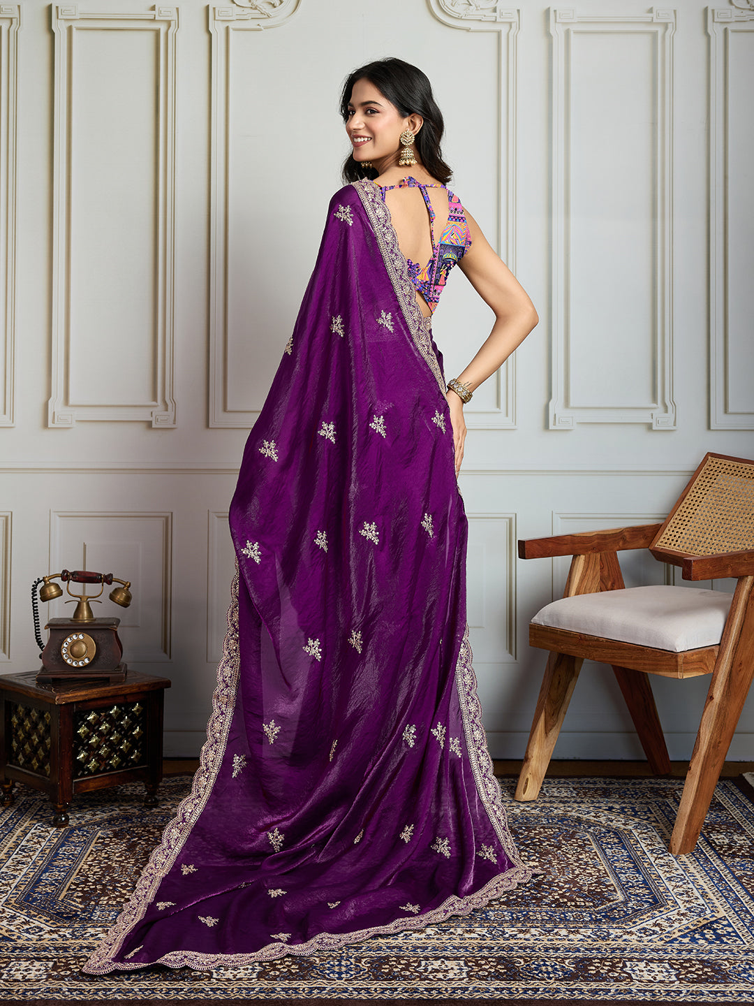 Jyoti Fashion Women's Purple Jimmy Choo Embroidered Designer Saree with Blouse - Distacart