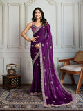 Jyoti Fashion Women's Purple Jimmy Choo Embroidered Designer Saree with Blouse - Distacart