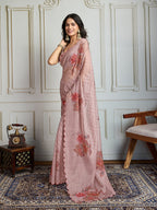Jyoti Fashion Women's Beige Soft Tabby Organza Digital Printed Designer Saree with Blouse - Distacart