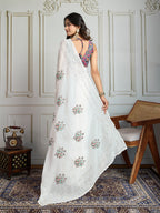 Jyoti Fashion Women's White Crush Organza Sequins Designer Saree with Blouse - Distacart