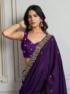 Jyoti Fashion Women's Purple Satin Silk Sequins Designer Saree with Blouse - Distacart