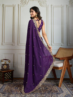 Jyoti Fashion Women's Purple Satin Silk Sequins Designer Saree with Blouse - Distacart