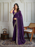 Jyoti Fashion Women's Purple Satin Silk Sequins Designer Saree with Blouse - Distacart