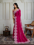 Jyoti Fashion Women's Pink Fandy Satin Embroidered Designer Saree with Blouse - Distacart