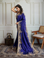 Jyoti Fashion Women's Blue Jimmy Choo Silk Embroidered Designer Saree with Blouse - Distacart
