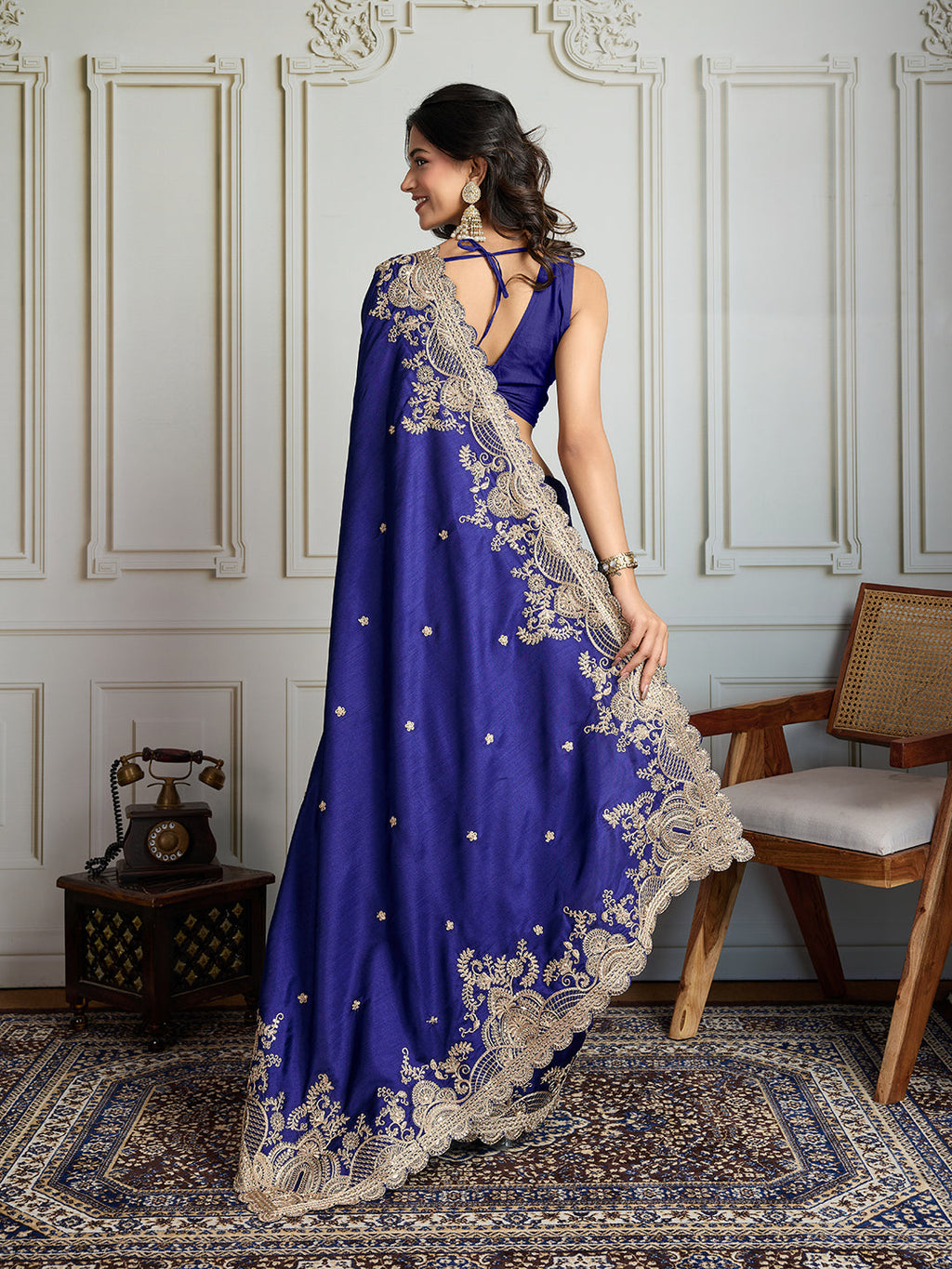 Jyoti Fashion Women's Blue Jimmy Choo Silk Embroidered Designer Saree with Blouse - Distacart