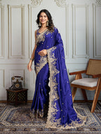 Jyoti Fashion Women's Blue Jimmy Choo Silk Embroidered Designer Saree with Blouse - Distacart
