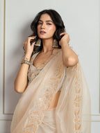 Jyoti Fashion Women's Cream Organza Embroidered Designer Saree with Blouse - Distacart