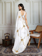 Jyoti Fashion Women's White Georgette Embroidered Designer Saree with Blouse - Distacart