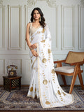 Jyoti Fashion Women's White Georgette Embroidered Designer Saree with Blouse - Distacart