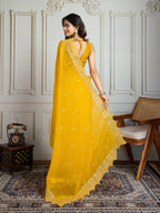 Jyoti Fashion Women's Yellow Gold Crush Silk Embroidered Designer Saree with Blouse - Distacart