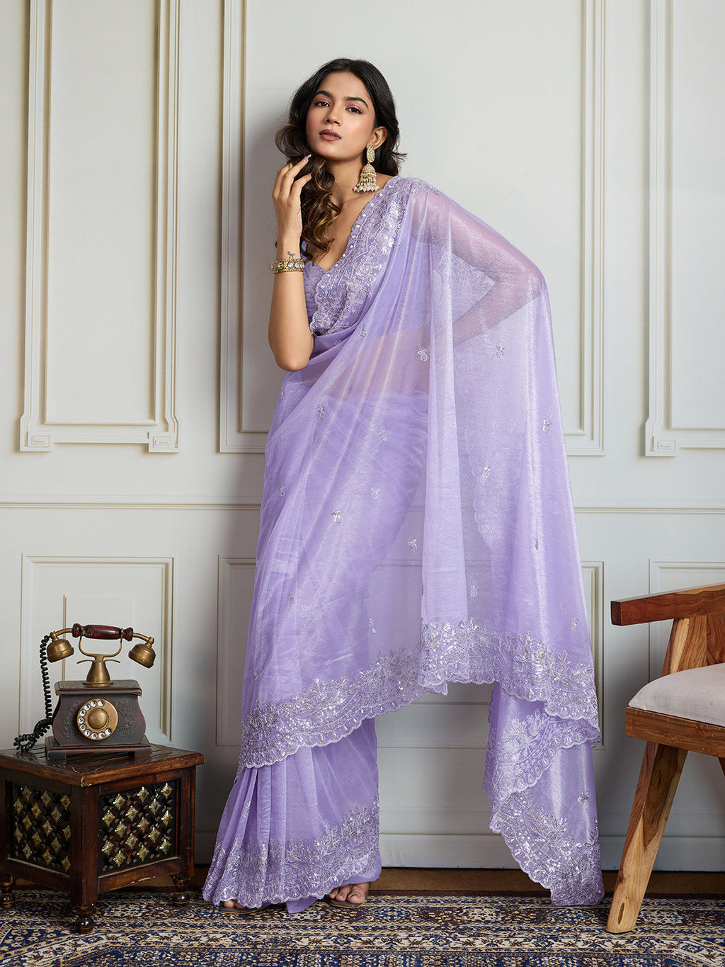 Jyoti Fashion Women's Lavender Art Silk Embroidered Designer Saree with Blouse - Distacart