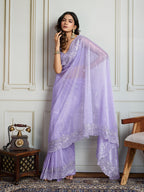 Jyoti Fashion Women's Lavender Art Silk Embroidered Designer Saree with Blouse - Distacart