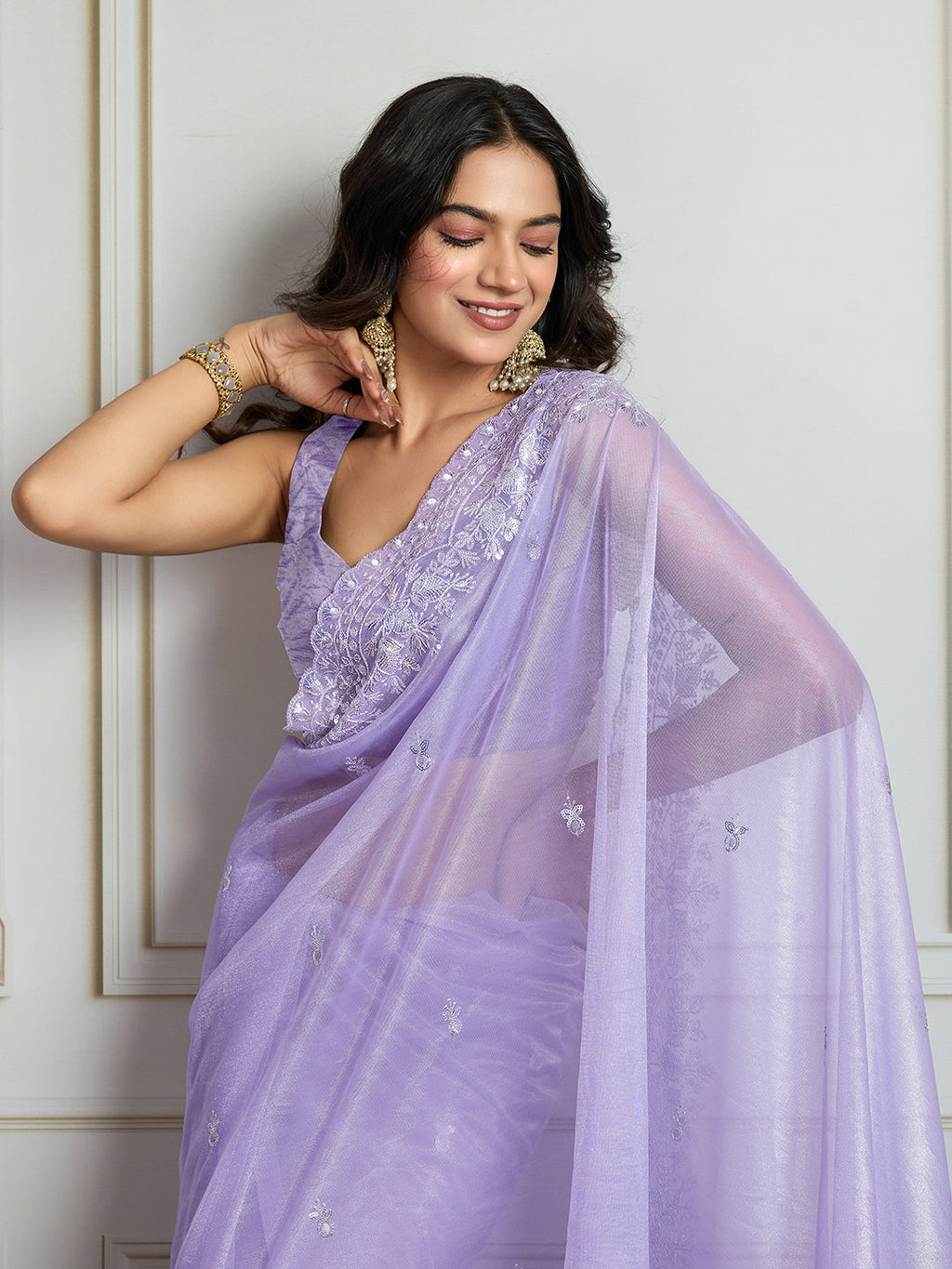 Jyoti Fashion Women's Lavender Art Silk Embroidered Designer Saree with Blouse - Distacart