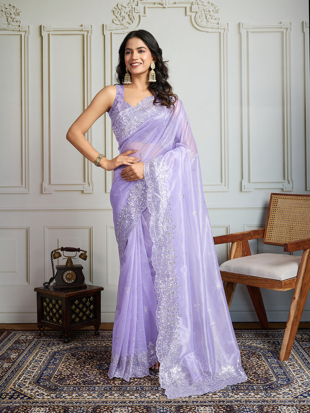 Jyoti Fashion Women's Lavender Art Silk Embroidered Designer Saree with Blouse - Distacart