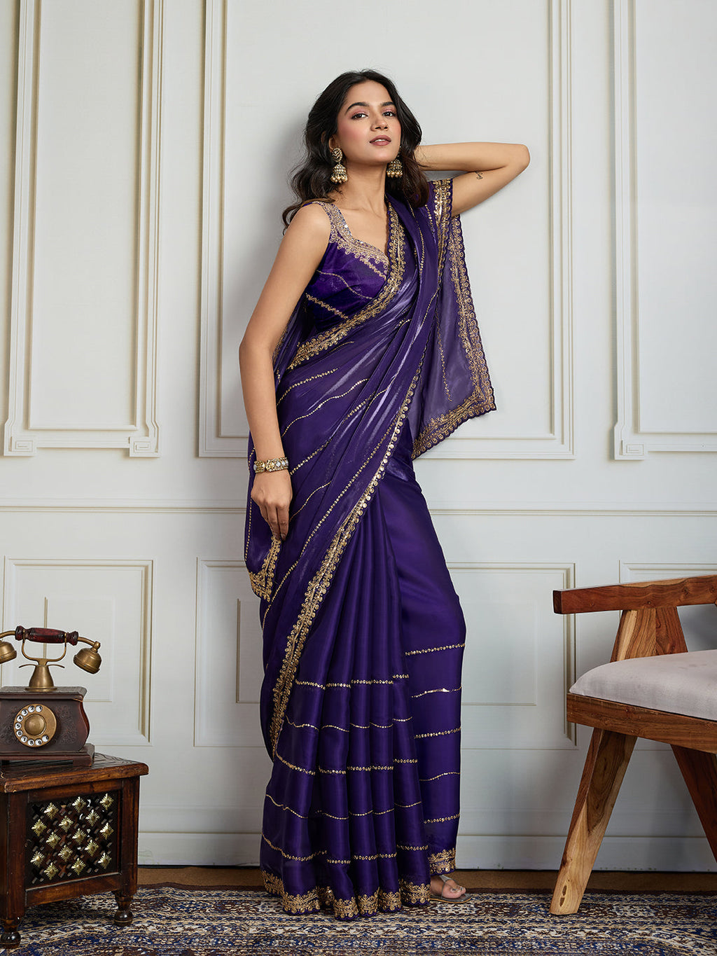 Jyoti Fashion Women's Purple Jimmy Choo Sequins Designer Saree with Blouse - Distacart