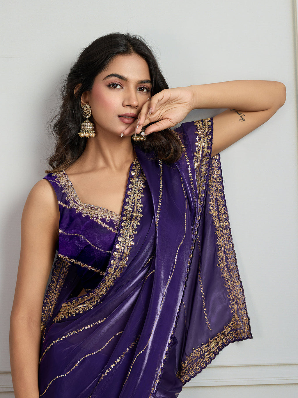 Jyoti Fashion Women's Purple Jimmy Choo Sequins Designer Saree with Blouse - Distacart
