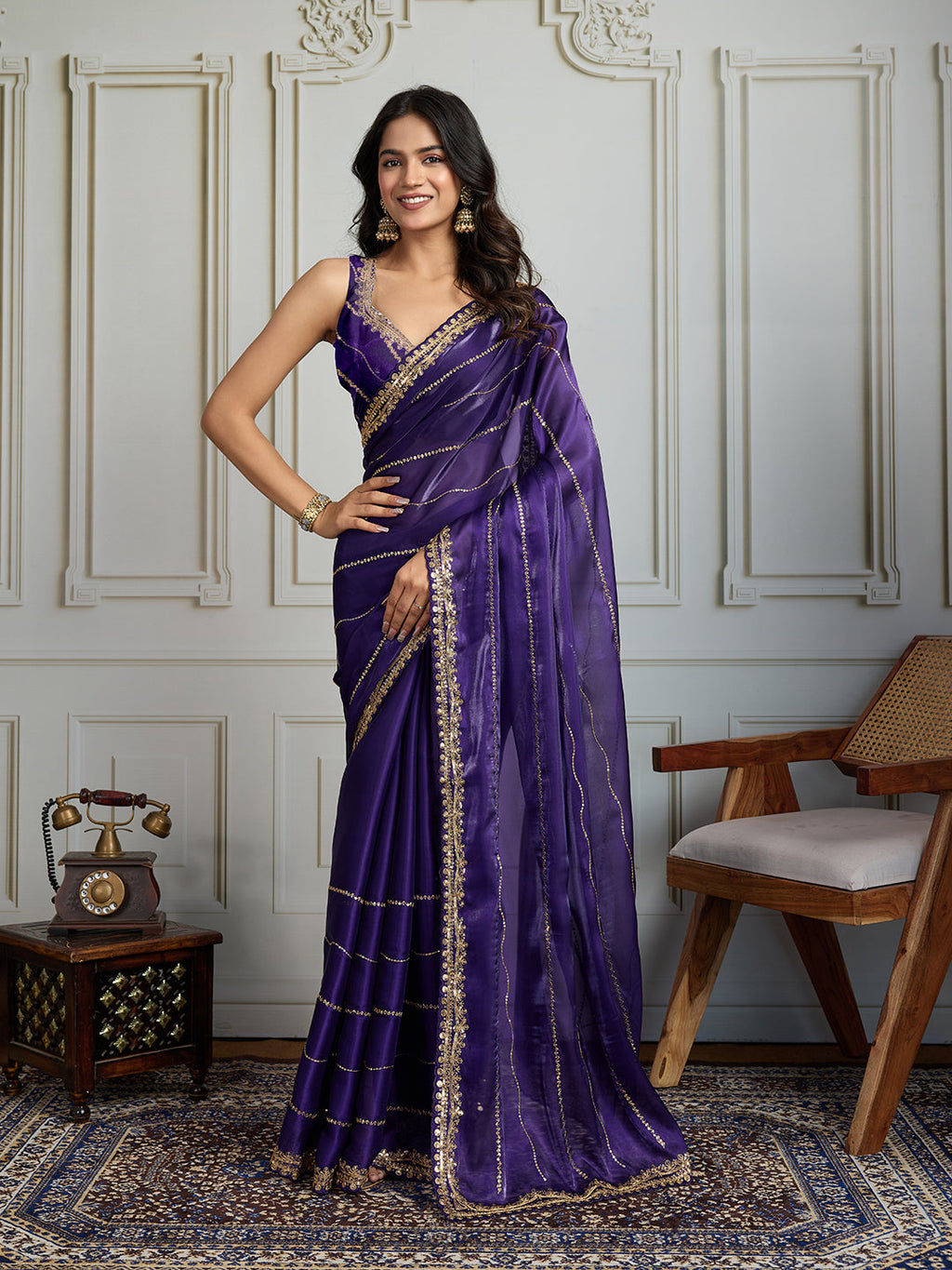 Jyoti Fashion Women's Purple Jimmy Choo Sequins Designer Saree with Blouse - Distacart