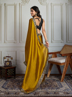 Jyoti Fashion Women's Mustard Satin Silk Embroidered Designer Saree with Blouse - Distacart