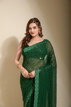 Jyoti Fashion Women's Navy Blue Sequence Embroidery Georgette Saree with Blouse - Distacart