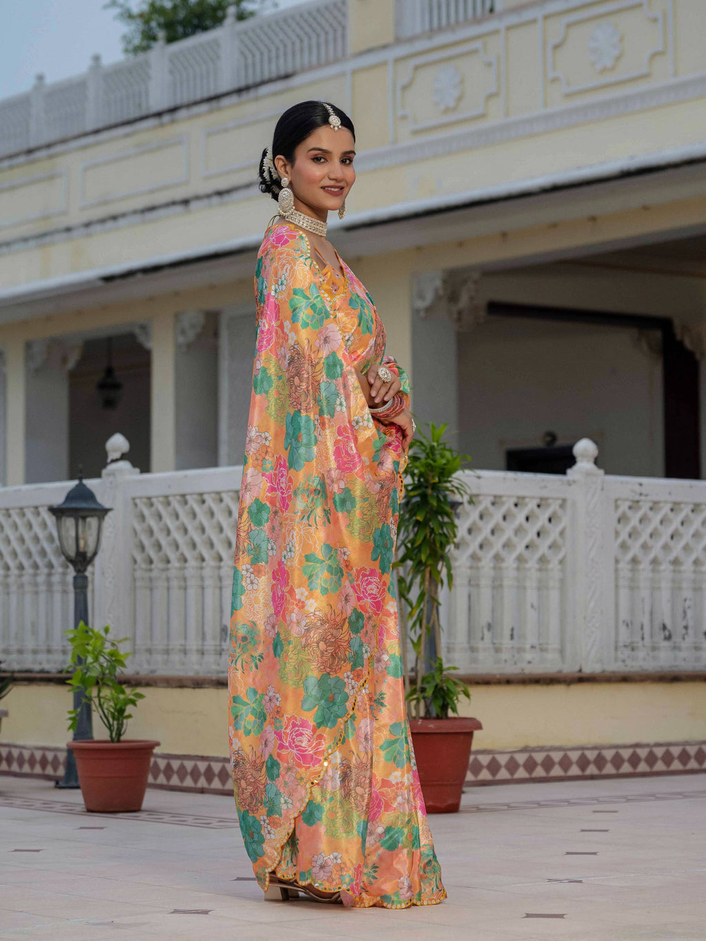 Jyoti Fashion Women's Multicolor Chinon Digital Print with Mirror Saree with Blouse - Distacart