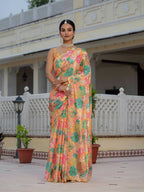 Jyoti Fashion Women's Multicolor Chinon Digital Print with Mirror Saree with Blouse - Distacart