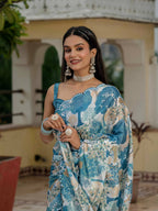 Jyoti Fashion Morpich Chinon Digital Print with Mirror Saree with Blouse - Distacart