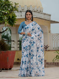 Jyoti Fashion Women's Blue Chinon Digital Print with Mirror Saree with Blouse - Distacart