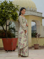 Jyoti Fashion Women's Pista Green Chinon Digital Print with Mirror Saree with Blouse - Distacart
