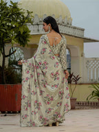 Jyoti Fashion Women's Pista Green Chinon Digital Print with Mirror Saree with Blouse - Distacart