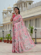 Jyoti Fashion Women's Multicolor Chinon Digital Print with Mirror Saree with Blouse - Distacart