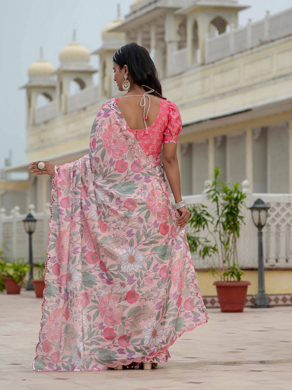 Jyoti Fashion Women's Multicolor Chinon Digital Print with Mirror Saree with Blouse - Distacart