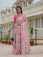 Jyoti Fashion Women's Multicolor Chinon Digital Print with Mirror Saree with Blouse - Distacart