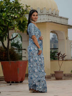 Jyoti Fashion Women's Sky Blue Chinon Digital Print with Mirror Saree with Blouse - Distacart