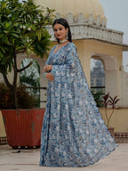 Jyoti Fashion Women's Sky Blue Chinon Digital Print with Mirror Saree with Blouse - Distacart