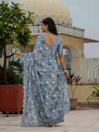 Jyoti Fashion Women's Sky Blue Chinon Digital Print with Mirror Saree with Blouse - Distacart