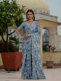 Jyoti Fashion Women's Sky Blue Chinon Digital Print with Mirror Saree with Blouse - Distacart
