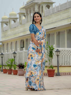 Jyoti Fashion Women's Multicolor Chinon Digital Print with Mirror Saree with Blouse - Distacart