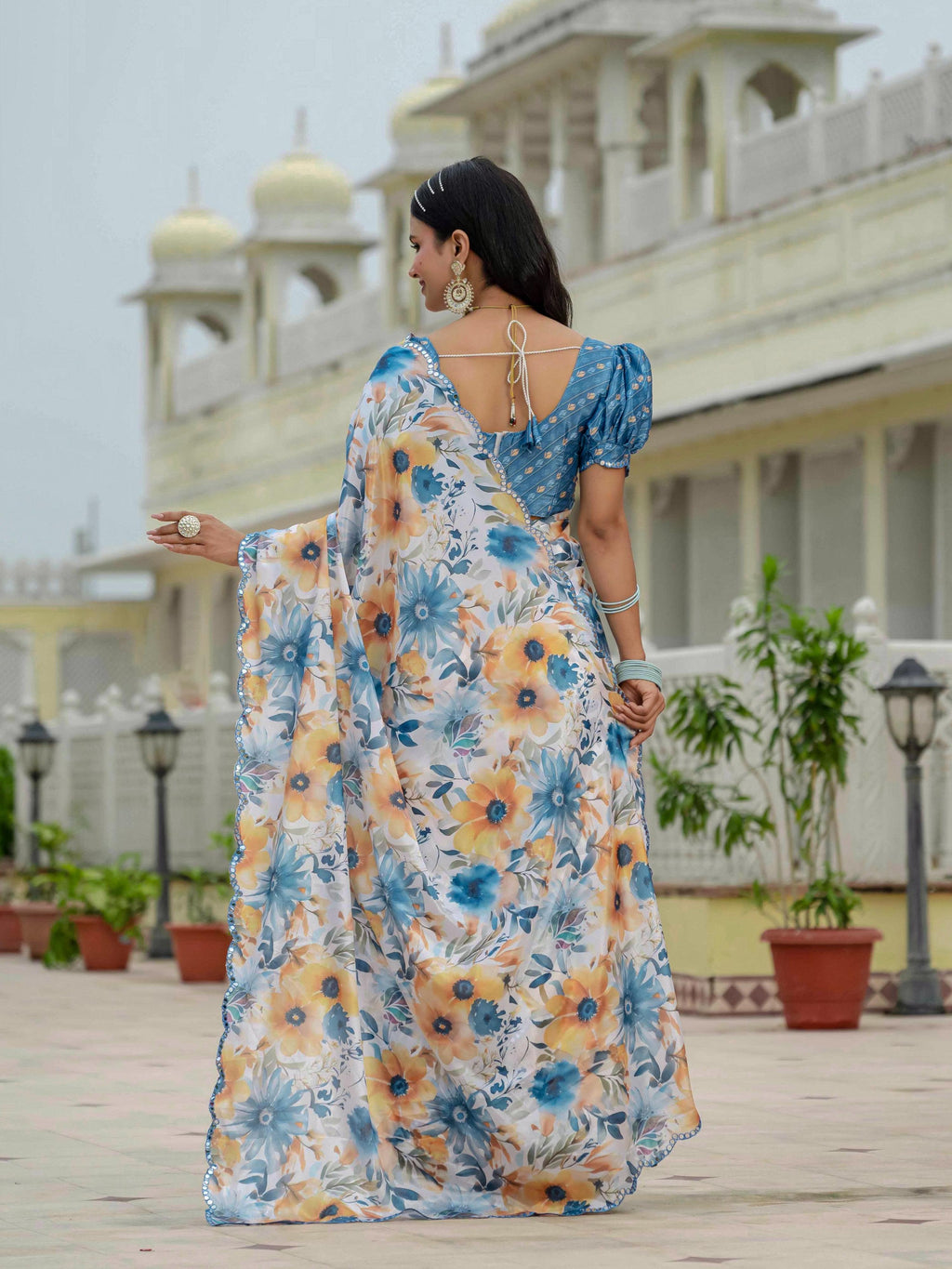 Jyoti Fashion Women's Multicolor Chinon Digital Print with Mirror Saree with Blouse - Distacart