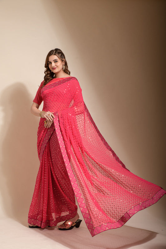 Jyoti Fashion Women's Green Sequence Embroidery Georgette Saree with Blouse - Distacart