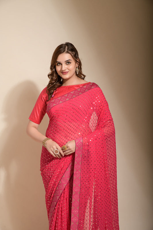 Jyoti Fashion Women's Green Sequence Embroidery Georgette Saree with Blouse - Distacart