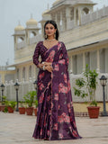 Jyoti Fashion Women's Wine Chinon Digital Print with Mirror Saree with Blouse - Distacart
