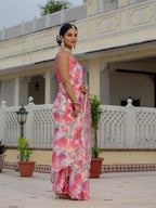 Jyoti Fashion Women's Pink Chinon Digital Print with Mirror Saree with Blouse - Distacart