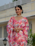 Jyoti Fashion Women's Pink Chinon Digital Print with Mirror Saree with Blouse - Distacart