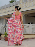 Jyoti Fashion Women's Pink Chinon Digital Print with Mirror Saree with Blouse - Distacart