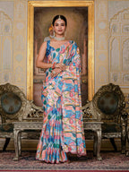 Jyoti Fashion Women's Multicolor Chinon Digital Print with Mirror Saree with Blouse - Distacart