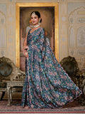 Jyoti Fashion Women's Morpich Chinon Digital Print with Mirror Saree with Blouse - Distacart