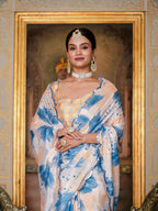 Jyoti Fashion Women's Blue Chinon Digital Print with Mirror Saree with Blouse - Distacart